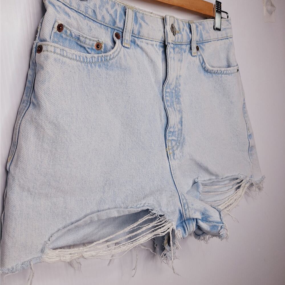 Zara Cut Off Denim Jean Shorts High Rise Women 4 Light Wash Distressed Festival - Picture 2 of 8
